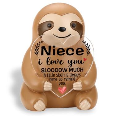 Imagem de CWGOTC Presente de preguiça para sobrinha de tia tio, linda estatueta de preguiça de resina com mensagem positiva de coração, aniversário, Natal, volta às aulas, decoração de mesa de incentivo para