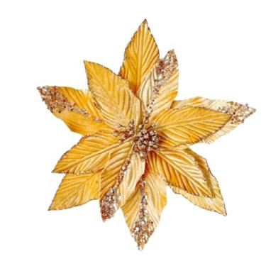 Imagem de CWPJUNDGP Flor de Natal de veludo leite branco pelúcia simulação flor decoração de Natal joia de ouro rosa