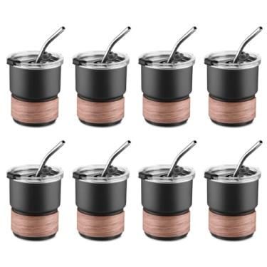 Imagem de Kit com 8 Copos Herméticos em Inox Para Café, Chá e Bebidas Quentes 250ml com Canudo - Preto
