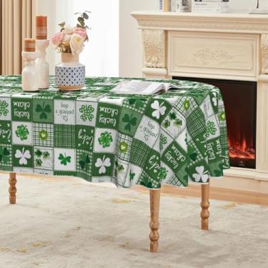 Imagem de Horaldaily Toalha de mesa de Dia de São Patrício 152 x 213 cm, oval, verde búfalo, xadrez, patchwork, lavável, sazonal, para decoração de festa, piquenique, jantar