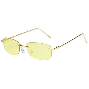 Imagem de Óculos de Sol Sem Aro em Cores Vibrantes, Armação Metálica, Proteção UV400, para Esportes ao Ar Livre, Corrida e Ciclismo, Cor Amarelo Dourado
