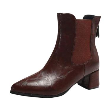 Imagem de Botas femininas de bico fino, salto grosso, design atraente confortável para roupas de outono inverno estilo versátil, Marrom, 34