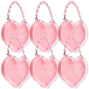 Imagem de Youyole 6 caixas de presente em formato de coração de plástico com tampa e alça de contas, recipiente transparente fofo para mulheres, adulto, dia dos namorados, aniversário, noivado, casamento (rosa)