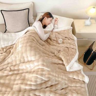 Imagem de Cobertor de lã, cobertores e mantas fofos, femininos, masculinos, para cama, cachecol adulto, duplo, solteiro, para sofá, lã de camada dupla, grosso, quente, macio, confortável para primavera, outono