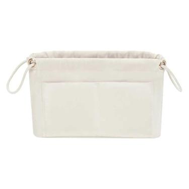 Imagem de GIVLEFLY Organizador de bolsa com vários bolsos, organizador de bolsa de cetim com cordão, forro de bolsa leve médio com bolso com zíper (28, branco) adequado para Longchamp, tamanho pequeno e muito