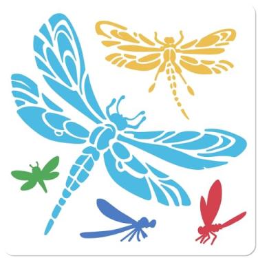 Imagem de GORGECRAFT Estêncil de libélula de 29 x 29 cm grande reutilizável plástico padrão de inseto vazado modelo de estêncil para pintura em tela de porta de parede de madeira decoração de casa fazer cartões