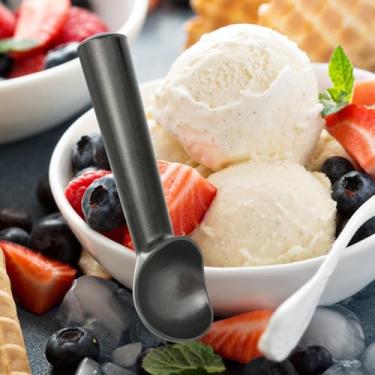 Imagem de Colher de sorvete de metal profissional - Colher de alumínio antiaderente de 17 cm - fácil de usar e limpar - Colher de biscoito leve (preta)