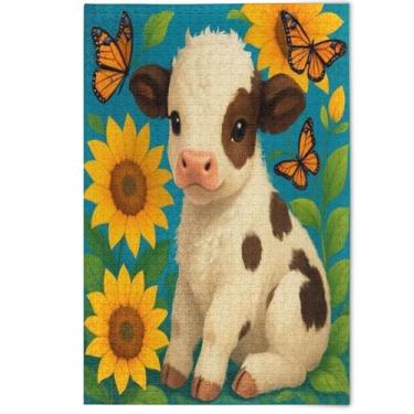 Imagem de Quebra-cabeça adulto 500 peças vaca fofa brilhante vívida amantes presentes família quebra-cabeça paisagem paisagem arte pintura animal, 500 peças, 52 cm x 37,8 cm