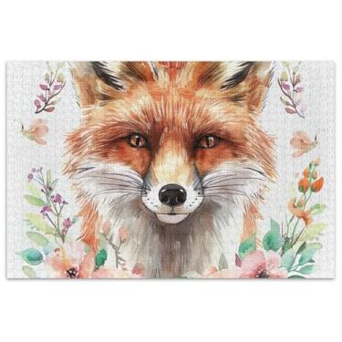 Imagem de Coroa de flores de raposa fofa quebra-cabeça 1000 peças adultos amigos família jogos presentes adulto brinquedo arte decoração