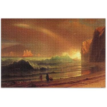 Imagem de Quebra-cabeça de paisagem Bierstadt Albert Golden Gate 1000 peças para adultos pintura a óleo de paisagem quebra-cabeças divertidos para adultos elefante branco, 75 x 40 cm