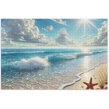 Imagem de Quebra-cabeça personalizado paisagem celeste praia costeira 1000 peças presentes de festa elefante branco adulto diversão família quebra-cabeça arte animal, 75 x 40 centímetros