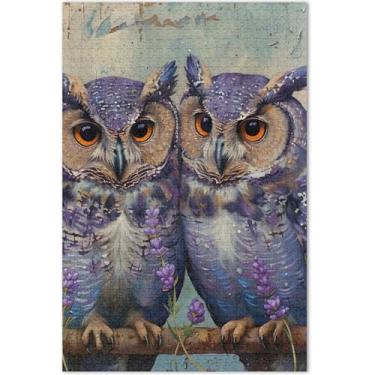 Imagem de Quebra-cabeças de corujas de lavanda 500 peças para adultos, decoração de arte, pintura, quebra-cabeças difíceis, jogos, presentes