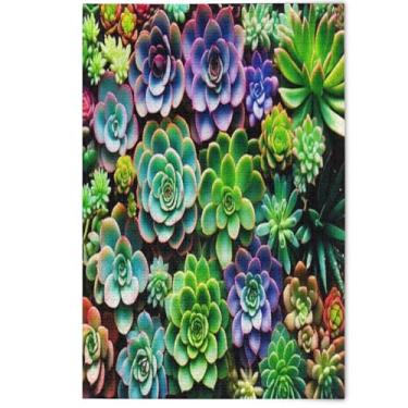 Imagem de Quebra-cabeças de plantas suculentas coloridas 1000 peças para adultos estética decoração de casa arte divertida mordaça presente quebra-cabeças engraçados jogos tecnológicos, 1000 peças, 75 x 50 cm