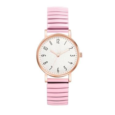 Imagem de JewelryWe Relógios elásticos femininos de fácil leitura, redondo, analógico, quartzo, pulseira elástica, relógio de pulso para Natal, rosa
