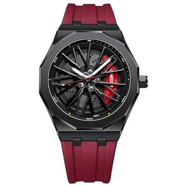 Imagem de FANMIS Relógio masculino com mostrador de aro de quartzo, design de cubo giratório, à prova d'água, casual, vestido esportivo, com marcadores luminosos, criativos 3D, relógios de roda de carro