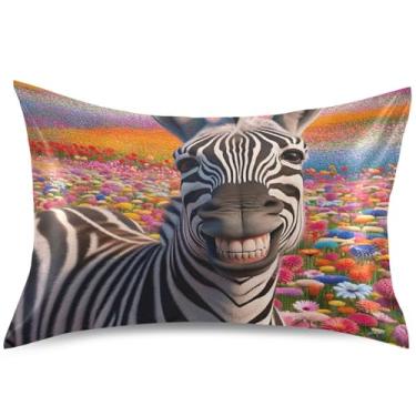 Imagem de Capas de almofada de cetim floral zebra engraçadas design de almofadas refrescantes capa de travesseiro padrão king queen capa de almofada macia para cama, tamanho king, 101,6 cm x 50,8 cm