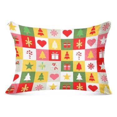 Imagem de Fronha decorativa geométrica de Natal quadrada com zíper padrão queen king size fronha artística para sofá cama de casa, tamanho king, 50,8 cm x 101,6 cm