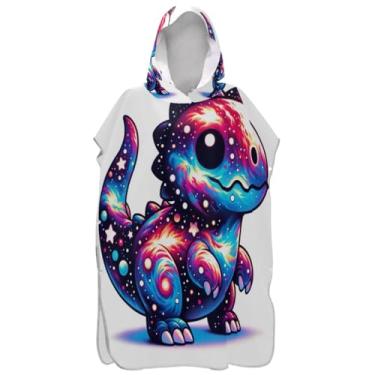 Imagem de Joisal Roupão com capuz fofo dinossauro colorido desenho animado para adultos poncho de surfe praia banho toalhas com capuz absorvente unissex adulto poncho com capuz