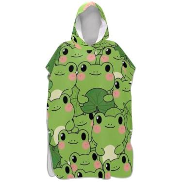 Imagem de Joisal Poncho de surfe trocador de roupão para adultos toalha de natação com capuz plus size sapos fofos verde homens mulheres poncho com capuz