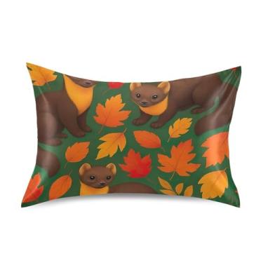 Imagem de Travesseiros padrão King Queen com desenho animado pinho marta outono folhas de cetim floral desenho animado refrescante cama travesseiro cuidados com o cabelo tamanho king size 101,6 cm x 50,8 cm