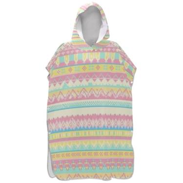 Imagem de Joisal Poncho de surfe plus size para trocador adulto toalhas de banho com capuz pixelado rosa pastel listrado ponchos femininos com capuz