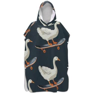 Imagem de Joisal Poncho de surfe absorvente para adultos trocador com capuz toalha de praia estampada gansos andando skates poncho masculino com capuz