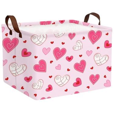 Imagem de MYFLOCY Cesta grande para o dia dos namorados, caixa de armazenamento em forma de coração para presentes, caixas de armazenamento de tecido, organizador de brinquedos dobráveis com alças para