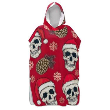 Imagem de TSENQUE Chapéus de Papai Noel Crânios Engraçados Vermelho Surf Poncho Trocador Adulto Absorvente Feminino Ponchos com Capuz Toalha de Praia Floral