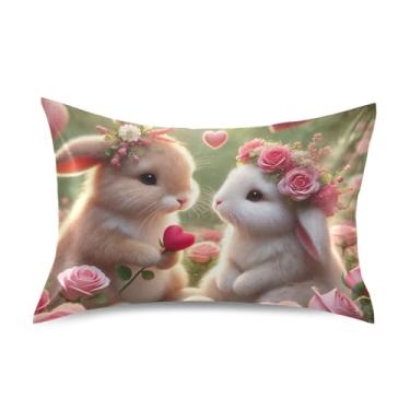 Imagem de Travesseiros românticos de cetim rosa amor rosa fofo resfriamento padrão king queen travesseiros chinelos estética decoração de casa roupa de cama tamanho queen 76.2 cm x 50.8 cm