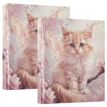 Imagem de Pasta de 3 anéis de flor de pêssego para gatos com 3 furos e prancheta, pasta de 3 anéis com prancheta resistente