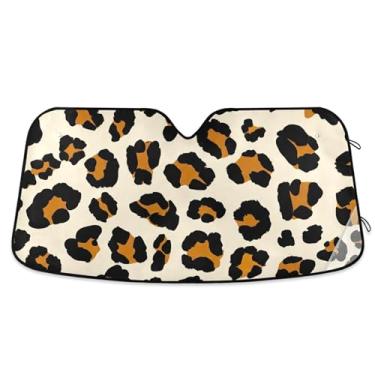 Imagem de Toldo de sol preto marrom bege com estampa de leopardo para para-brisa de carro universal retrátil para para-brisa dianteiro estampa animal M, 139,7 cm x 70,1 cm
