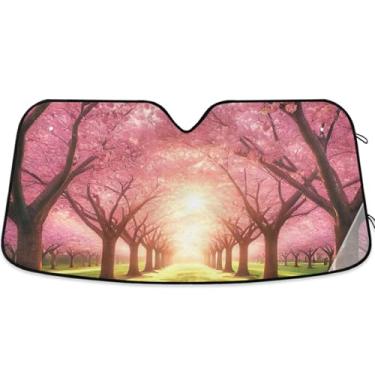 Imagem de Toldo de sol primavera flor de cerejeira para para-brisa de carro engraçado universal retrátil sombra de carro para-brisa frontal impressão animal automotivo M, 139.7 cm x 70.1 cm