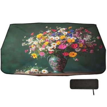 Imagem de Sombra de para-brisa de mesa de vaso de flores silvestres para caminhões proteção de isolamento térmico capa de guarda-chuva de carro 147.3 cm x 75.4 cm persianas de janela de carro retrátil