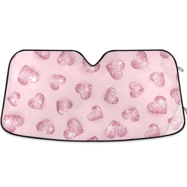 Imagem de Guarda-sol rosa romântico corações para para-brisa de carro engraçado personalizado dobrável sombra de carro para para-brisa dianteiro impressão animal retrátil L, 144,8 cm x 80 cm