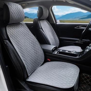 Imagem de DECKALY Capas de assento de carro, pacote com 2 capas de assento dianteiro de linho para carro, antiderrapante, macio, respirável, protetor universal para a maioria dos automóveis, vans, SUV