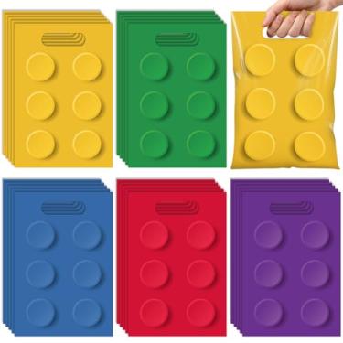 Imagem de Funrous 100 peças de blocos de construção, sacos de lembrancinhas de festa, blocos de construção, sacos de guloseimas de plástico, doces e biscoitos, saco de lanche com alça para tijolos, tema de