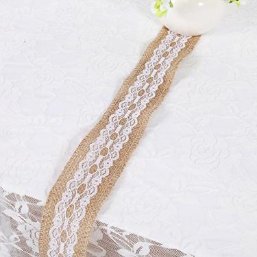 Imagem de GLOGLOW Fita Decorativa Com Acabamento Em Fita de Serapilheira de Juta Natural Com Renda Branca, 2 M de Comprimento, 5 Cm de Largura, Decoração Rústica de Casamento e Artesanato na Decoração Diária (5)