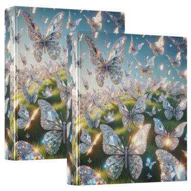 Imagem de Pastas com 3 anéis de borboletas de diamante, gramado, 3 polegadas, comporta 200 folhas, caderno, anel redondo, fichário de escritório, 31,5 x 27 x 6 cm, pacote com 2