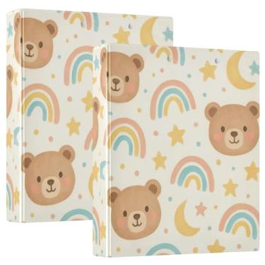 Imagem de Fichários de 3 anéis personalizados de urso arco-íris bege 3 cm comporta 200 folhas, pastas, anel redondo, fichário de escritório, 31,5 x 27 x 6 cm, 1 pacote