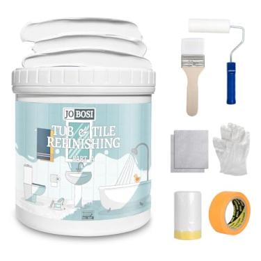 Imagem de Kit de pintura de azulejo à base de água branca e acabamento de azulejos 32 Fl Oz, tinta de secagem rápida para parede, piso, pia de banheira para banheiro, cozinha, banheiros, à base de água, 50-63