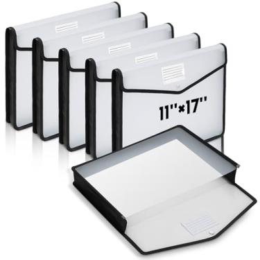 Imagem de AmazingSpark 6 organizadores de pastas de documentos expansíveis tamanho tablóide 28 x 43 cm com fecho de pressão e etiqueta, envelopes de plástico transparente pasta de arquivo expansível para