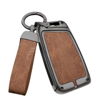 Imagem de Liga de zinco caso chave do carro capa compatível com skoda superb 2 3 titular escudo proteção chaveiro keyless conjunto acessórios interiores automóveis(Grey Brown Set)