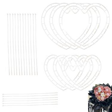 Imagem de ArrErr 6 conjuntos de buquê de flores em forma de coração gaiola floral suporte de haste rosa suporte de arranjo de flores para rosas frescas presente de aniversário namorada dia das mães aniversário