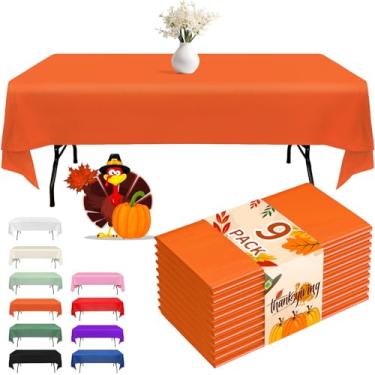 Imagem de Fixwal Pacote com 9 toalhas de mesa de plástico descartáveis, 137 x 272 cm, festa de Halloween, decorações de Ação de Graças, colheita, toalhas de mesa de outono, mesas retangulares, à prova de