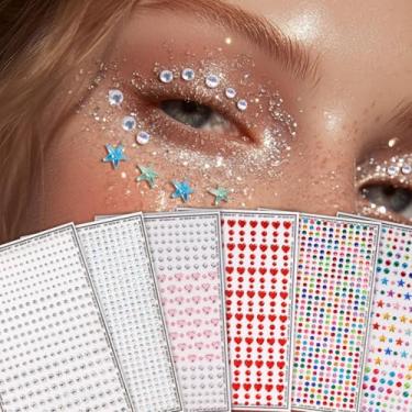 Imagem de 6 peças de adesivos artificiais 3D para decoração de rosto 3D, festival, festa, baile de máscaras, tatuagens minimalistas para cabelo, olhos, rosto, tatuagem temporária com decoração corporal