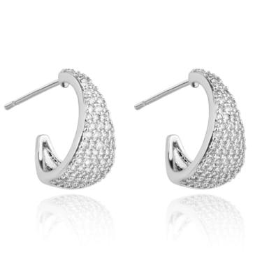 Imagem de LOMISS BRINCO CURVO FOLHEADO A OURO 18K ZIRCÔNIA CRAVEJADA BRINCOS FEMININOS (Prata)