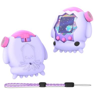Imagem de OAJ Capa para Tamagotchi Paradise e capa de lula de desenho animado com cordão - Capa protetora compatível com animal de estimação virtual interativo Tamagotchi Paradise (roxo)