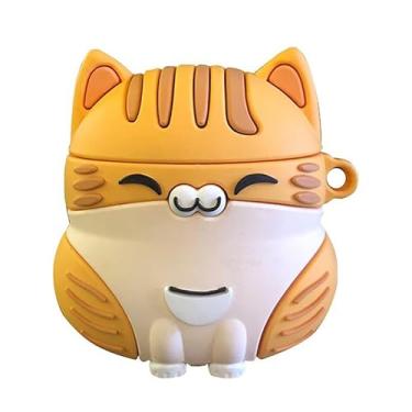 Imagem de Capa MC Fashion para AirPods Pro, linda capa de silicone 3D Ginger Cat à prova de choque com mosquetão compatível com AirPods Pro/Pro 2 (laranja)