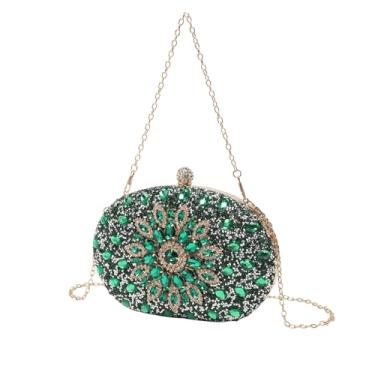 Imagem de EZZON Bolsa feminina de mão de girassol moderna bolsa clutch com corrente de diamante, Verde, One Size