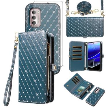Imagem de Capa de celular para Moto G Stylus 2022 4G carteira com zíper destacável capa protetora de tela de vidro temperado com glitter flip compartimento para cartão Motorola GStylus XT2211DL XT2211 feminino
